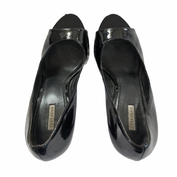 Vera Wang Lavender Black Patent Peep Toe Heels - Picture 3 of 13